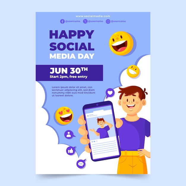 Vertical poster template for social media day celebration