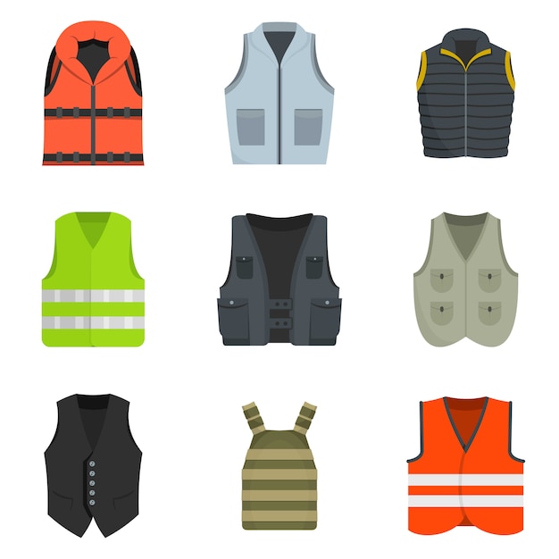 Vector vest waistcoat jacket suit icons set vector isolated