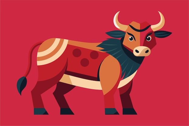 Vector the vibrant depiction of a stylized ox stands against a bold red backdrop celebrating the year of the ox year of the ox customizable semi flat illustration