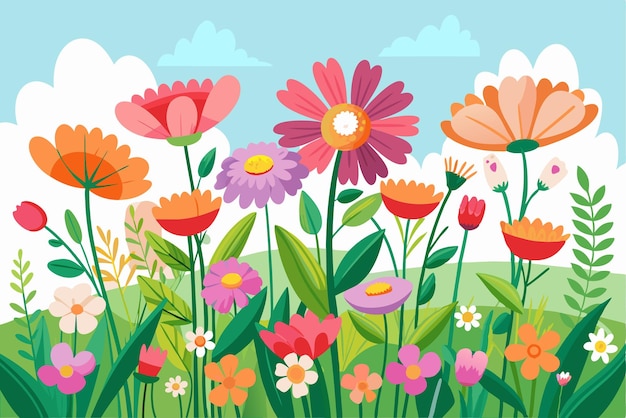 Vector a vibrant garden filled with colorful flowers and lush greenery