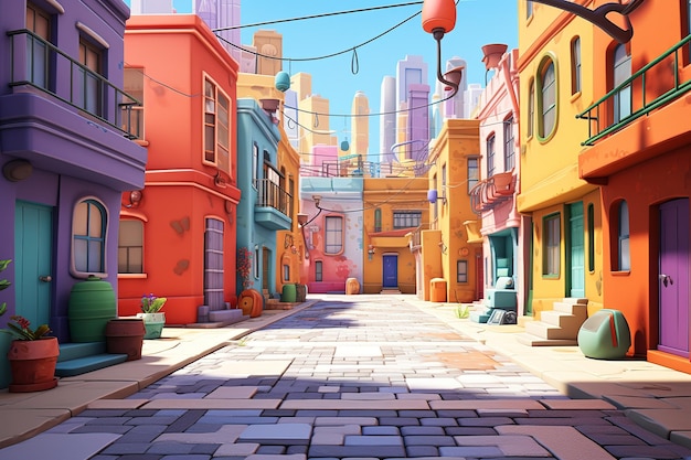 A Vibrant Journey Through a Colorful Town Fantasy Backdrop Concept Art Realistic Illustration