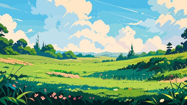 Vector vibrant meadow field vector art