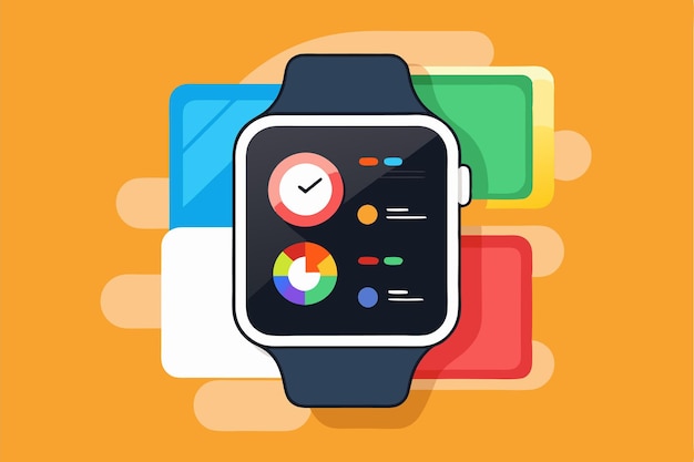 A vibrant presentation slide template designed for displaying digital watch features and interface elements Apple Watch Presentation Slide Template