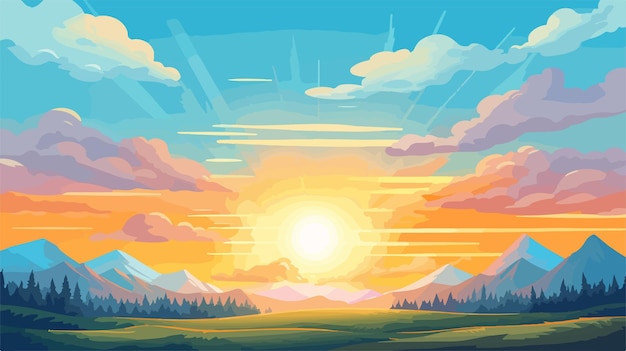 Vector vibrant sky sunrise sunset landscape background illustration