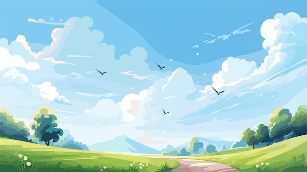 Vibrant Summer Cartoon Sky Scene with Bright Clouds