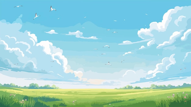 Vibrant Summer Cartoon Sky Scene with Bright Clouds