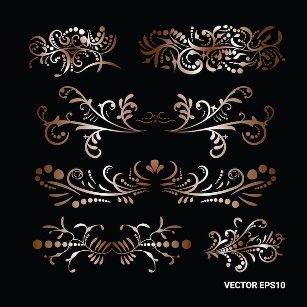 Vector victorian set of golden ornate page decor elements likedividers