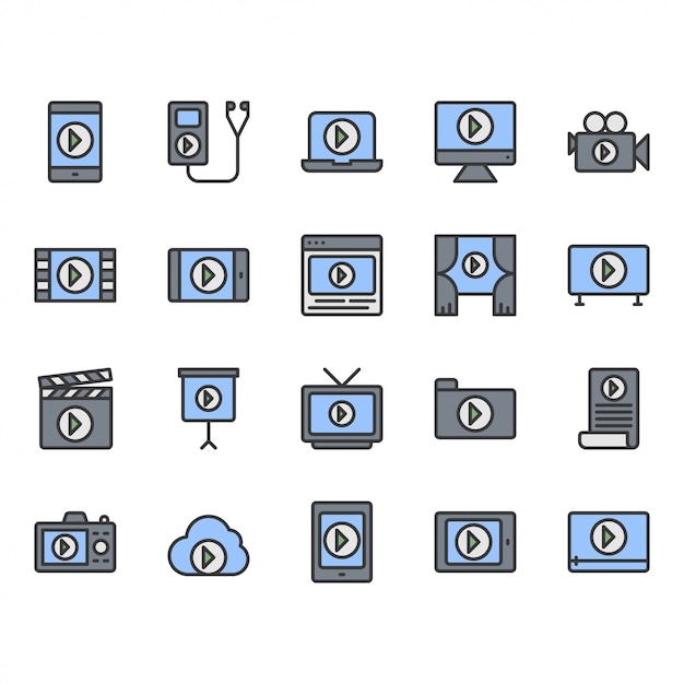 Video content icon and symbol set