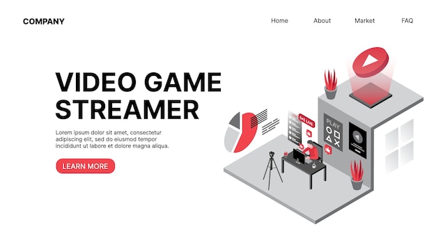 Video Game Streamer Vlogging Horizontal Web Landing Page