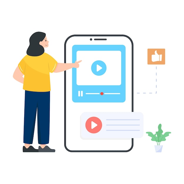 Vector video play on mobile, flat illustration of video app