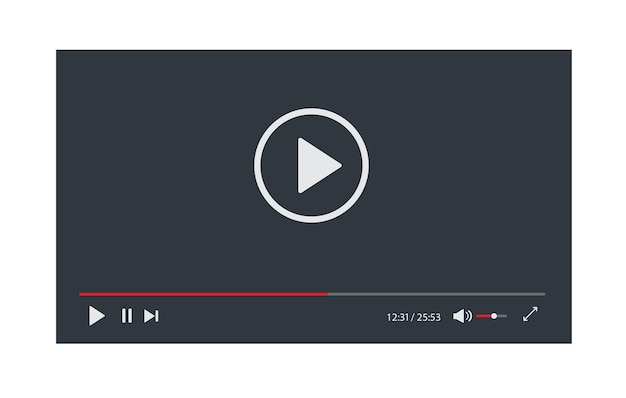 Video player interface isolated on white background Video template design for website