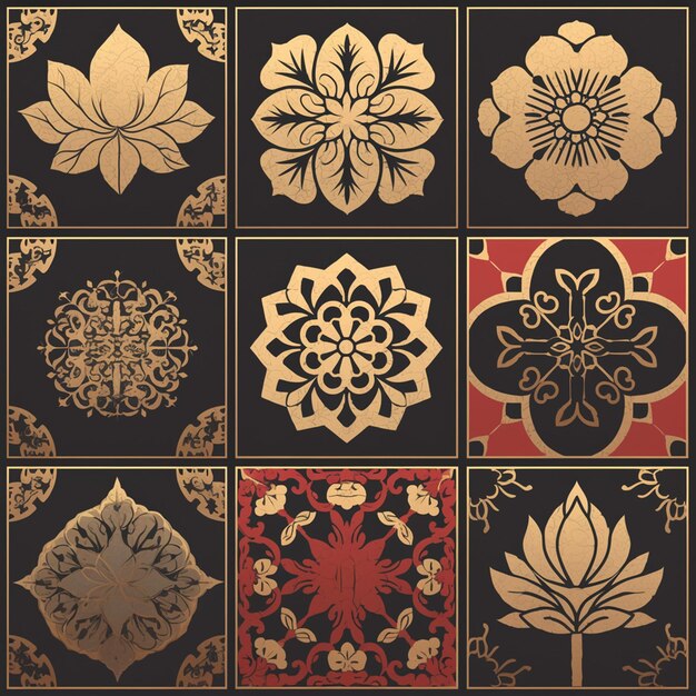 Vector vietnamese lotus flower patterns with sacred symbolism