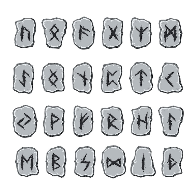 Viking runes grey stones set