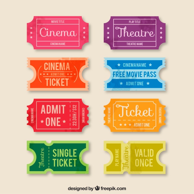 Vector vintage colored cinema tickets