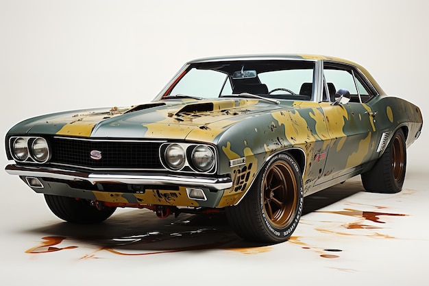 Vintage gray American muscle car 3D Illustration