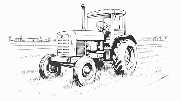 Vintage Hand Drawn Retro Tractor Sketch for Farm Transport Graphic