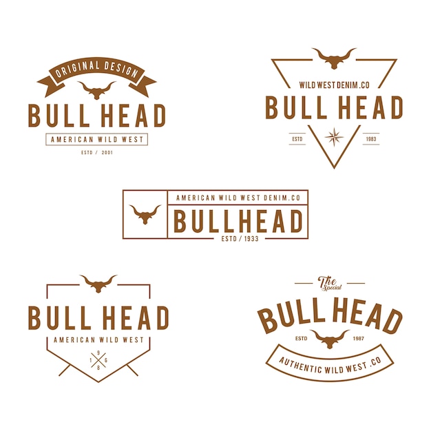Vector vintage label with silhouette of bull head, texas wild west theme