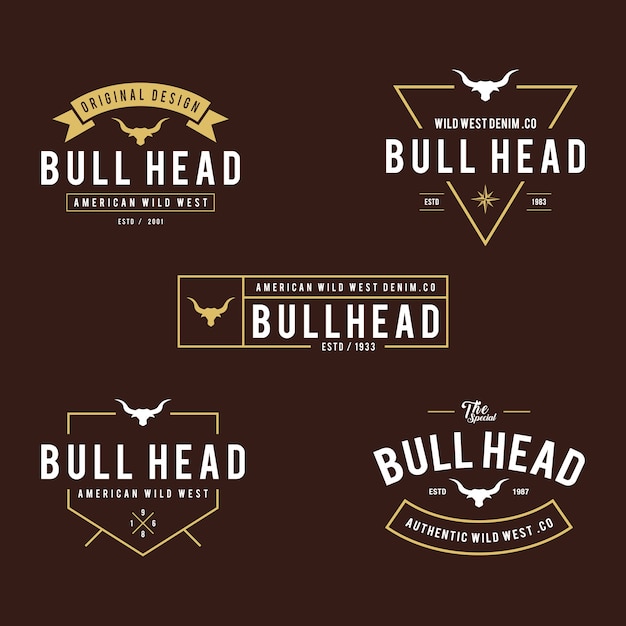 Vector vintage label with silhouette of bull head, texas wild west theme