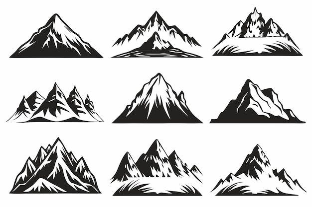 Vector vintage monochrome mountain clipart set retro mountain illustrations for rustic designs