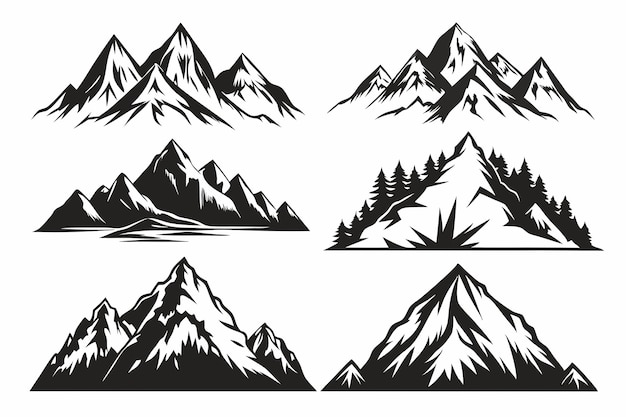 Vector vintage monochrome mountain clipart set retro mountain illustrations for rustic designs