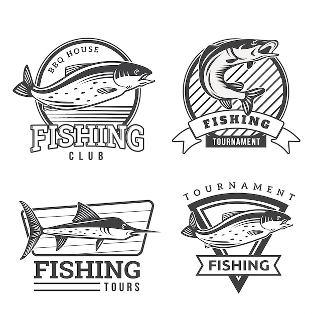 Vintage Monotone Fishing Badge Set