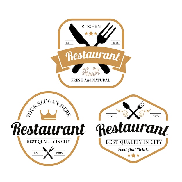 Vettore raccolta d'annata dell'illustrazione di logo del ristorante