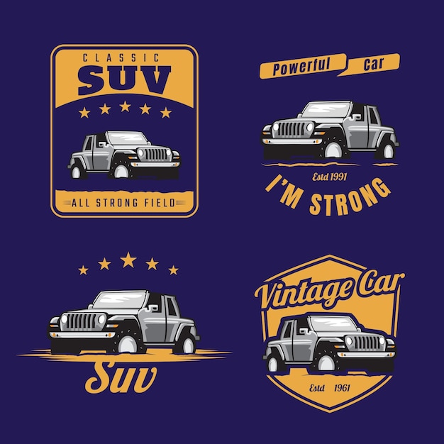 Vintage suv car emblem set