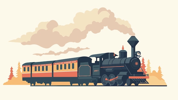 Vintage Train Chugging Along Tracks Vector Illustration