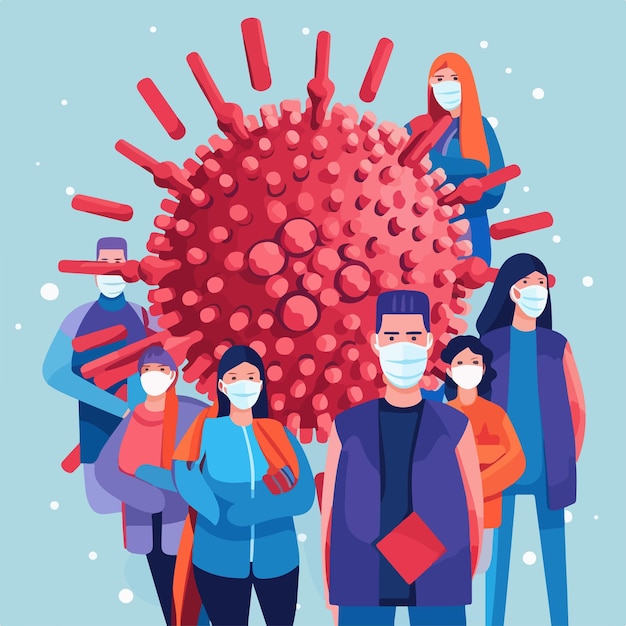 Vector virus protection concept crowd of people wearing face masks