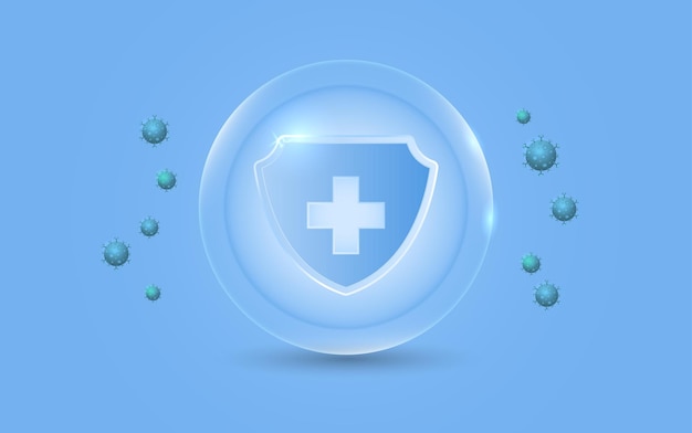 Vector virus protection shield with blue color