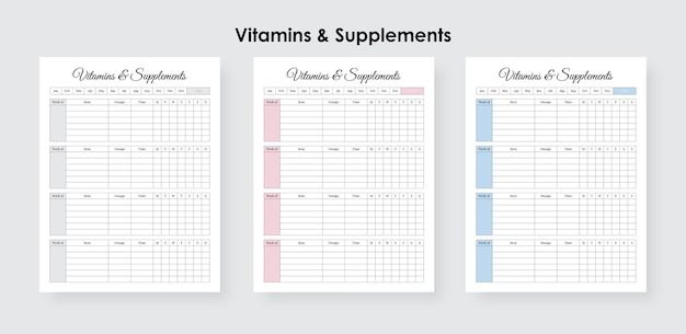 Vitamin and Supplement Tracking Log, Daily Health and Nutrition Reading Tracker Logbook