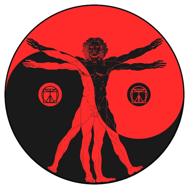 Vitruvian man with yin yang symbol