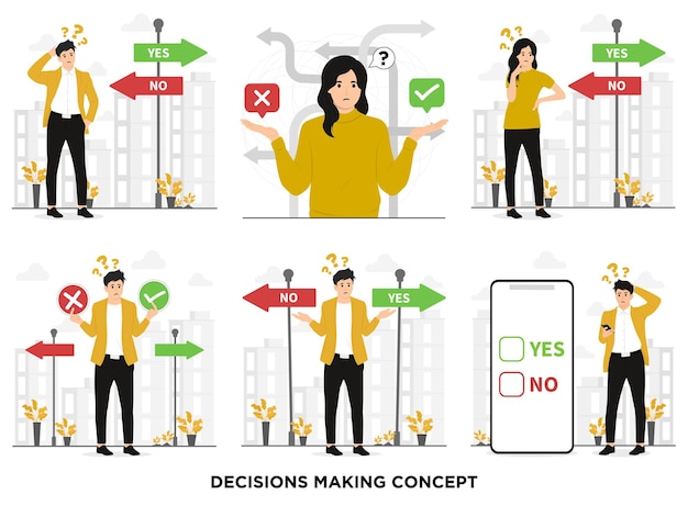 Vector vlakke vector mensen verward bij het nemen van beslissingen concept illustratie