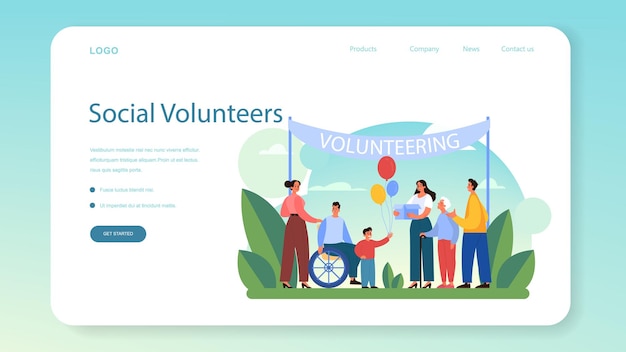 Volunteer web banner or landing page. Vector flat illustration