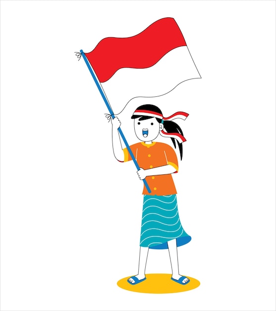 vrouw viert de onafhankelijkheidsdag van Indonesië in platte ontwerpstijl