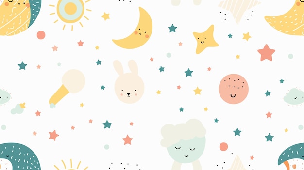 Vector a wallpaper with a cartoon rabbit and the moon