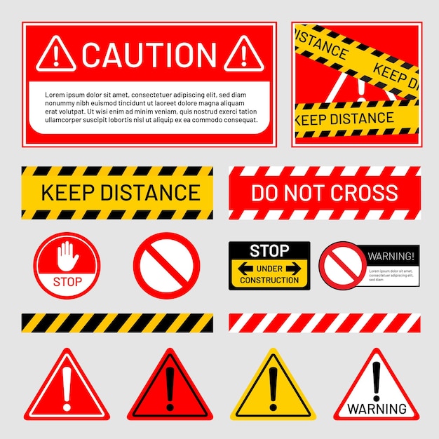 Vector warning board collection caution dangerous vector
