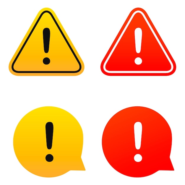Vector warning icon set. hazard warning sign. vector flat icon. red and yellow - hazard warning on apps and