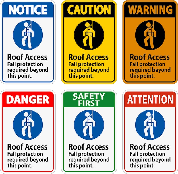 Vector warning sign roof access fall protection required beyond this point