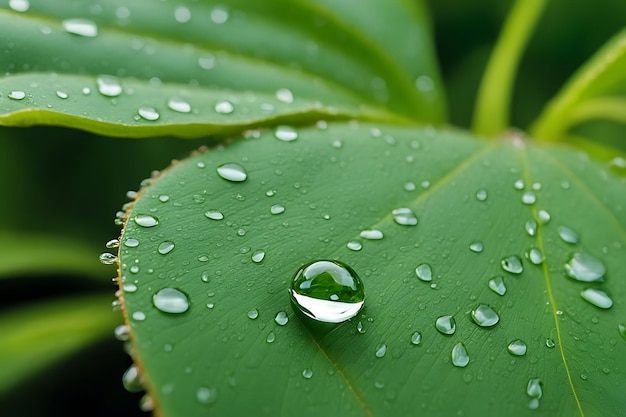 Vector a water droplet sits on a leaf with water droplets on it