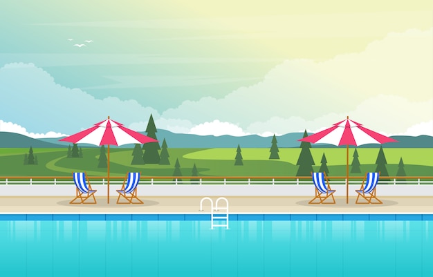 Vector water outdoor swimming pool hotel nature relax view illustration