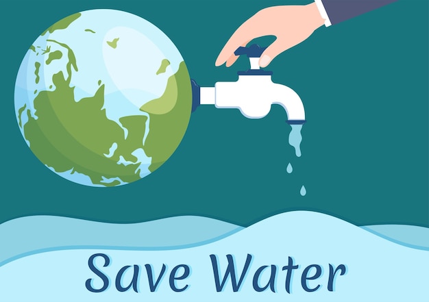 Water Saving Templates Hand Drawn Flat Cartoon Illustration for Mineral Savings Campaign