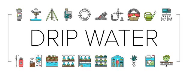 Water system irrigation sprinker icons set vector