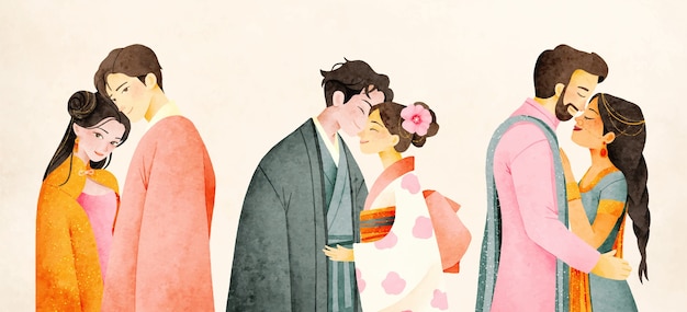 Vector watercolor asian illustration