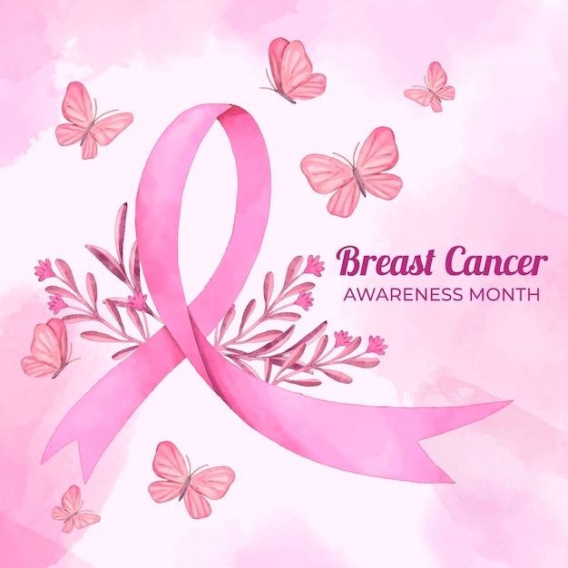 Watercolor breast cancer awareness month illustration