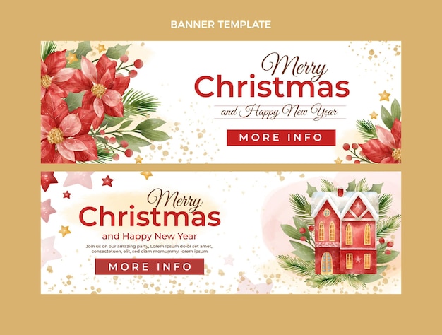 Vector watercolor christmas horizontal banners set