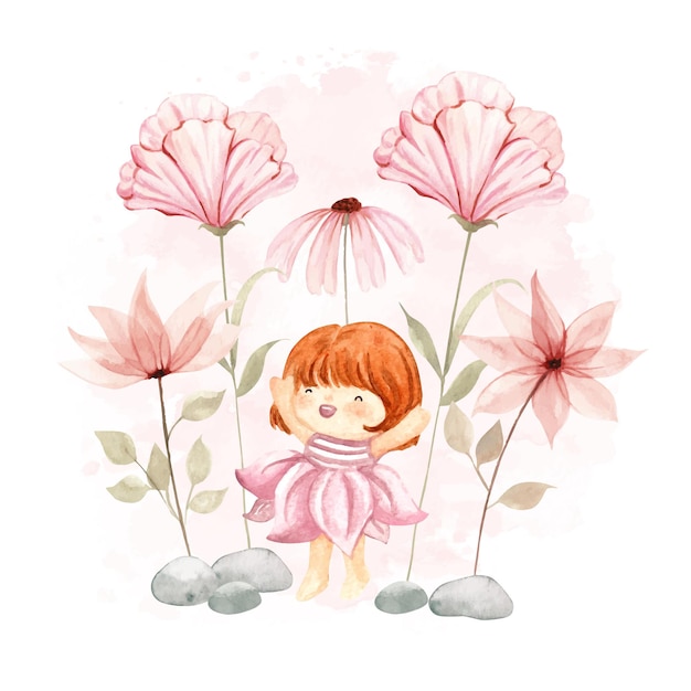 Watercolor garden flower fairy