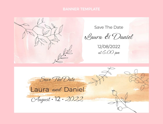 Vector watercolor hand drawn wedding banners horizontal