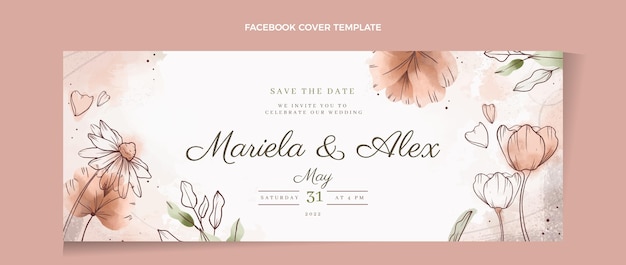 Watercolor hand drawn wedding facebook cover