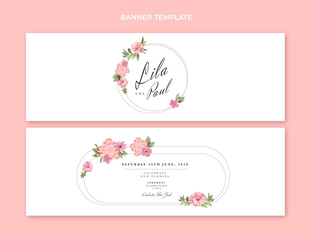 Vector watercolor hand drawn wedding horizontal banners